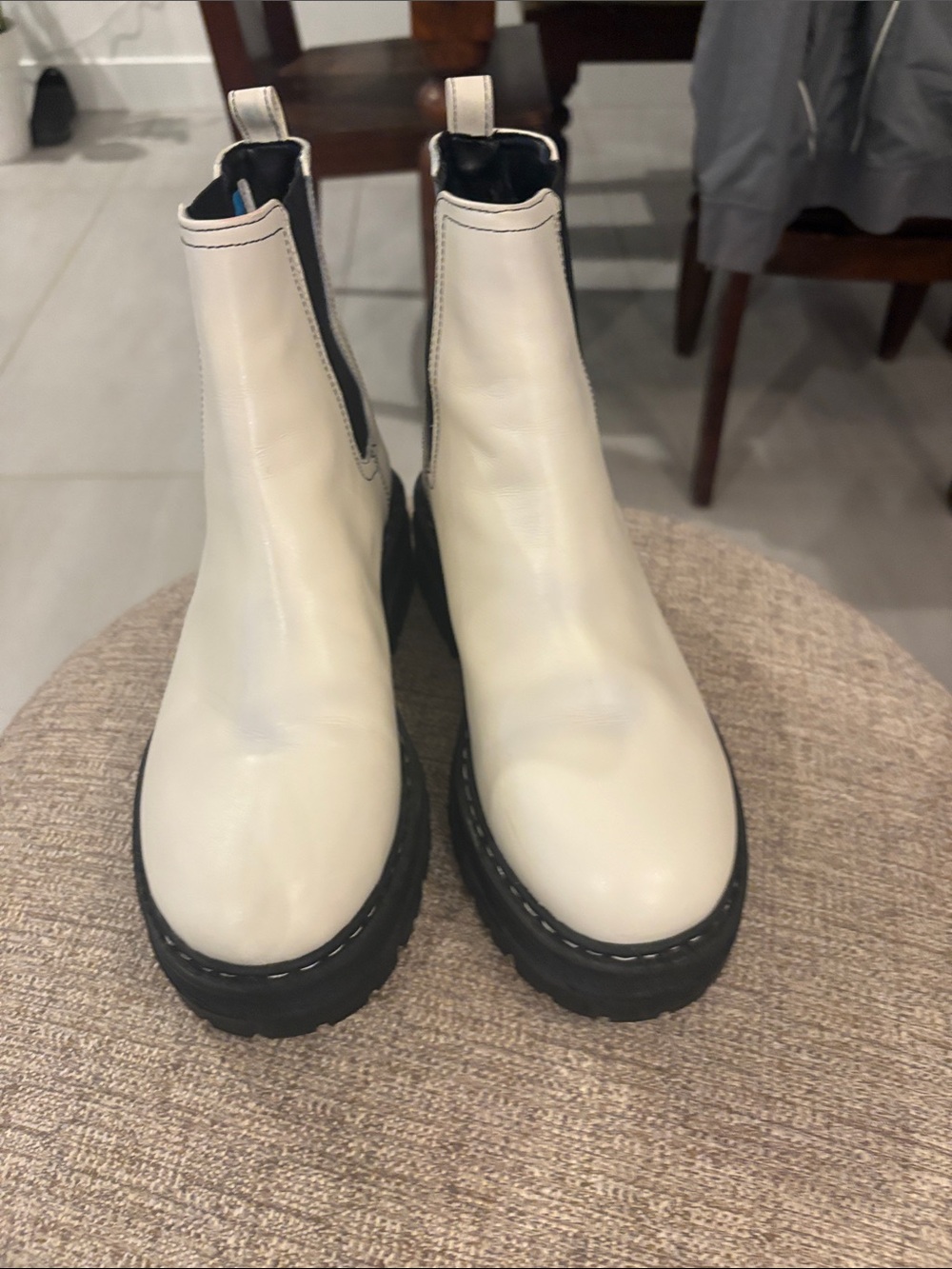 Marc Fisher Cream Chelsea Lug Sole Ankle Boots